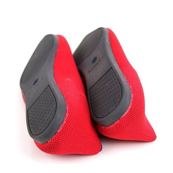 Rothy's RED TEXTILE BLUE TRIM POINTED TOE FLAT BALLET SLIP ON SHOES Sz 9W - Picture 9 of 11